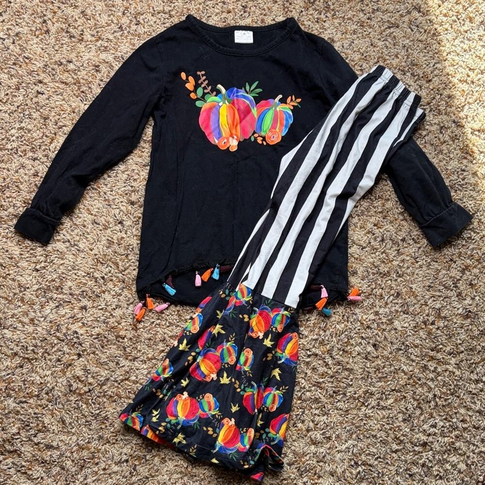 Girls boutique Black and Colorful Pumpkin Kids Costume Set fits sz small